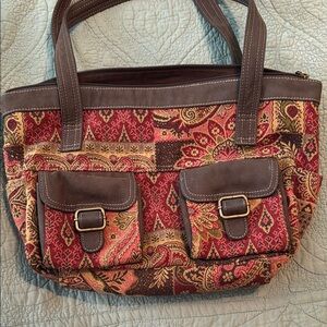 Fossil Red and Brown Paisley Shoulder Bag